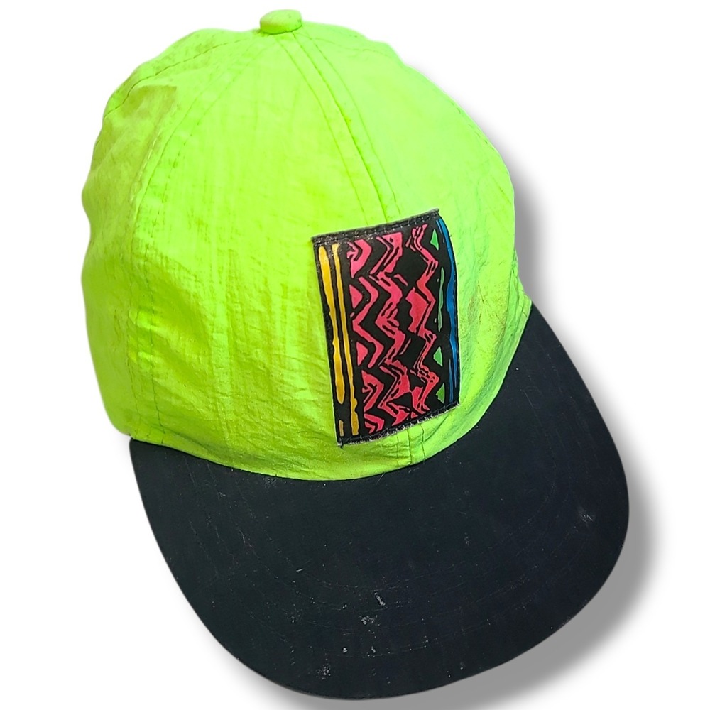 Vintage 80s 90s Gecko Hawaii Neon Green Parachute Hat Cap Boys One Size Nylon